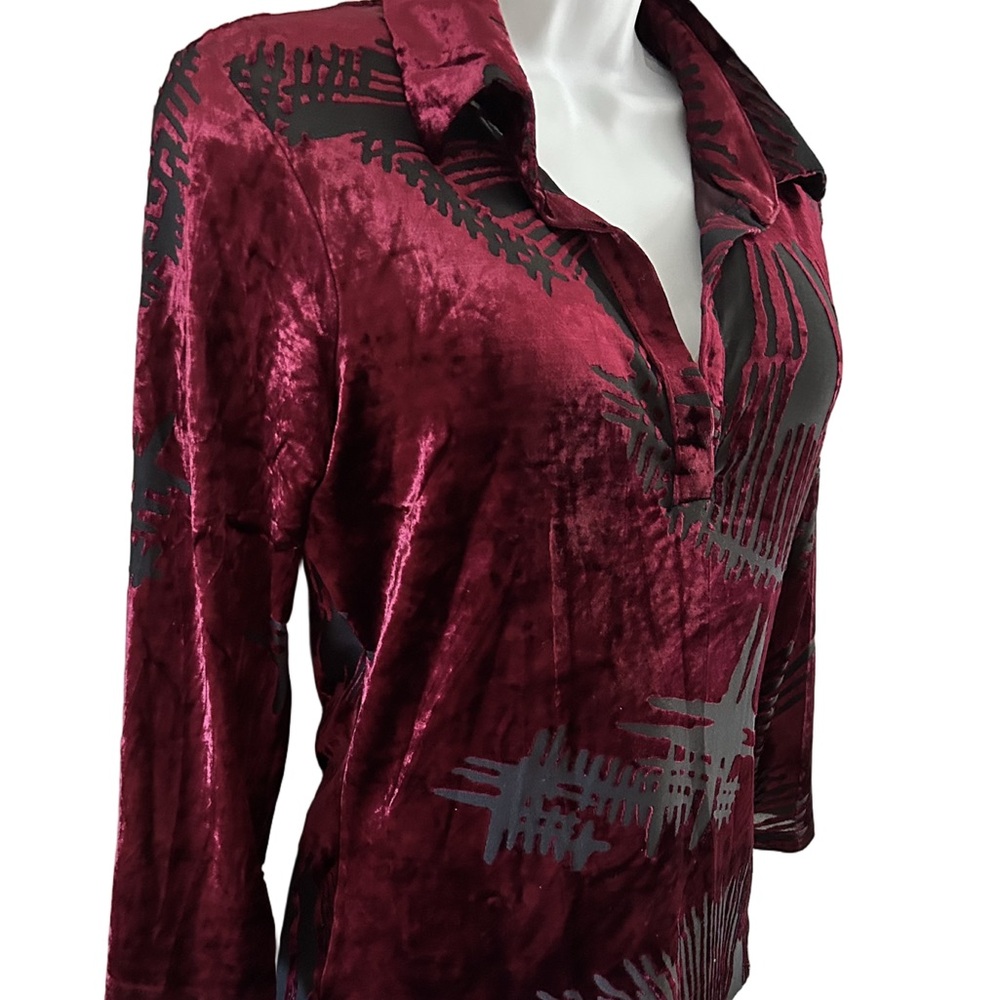 Cache Burgundy Velvet Women's Top M